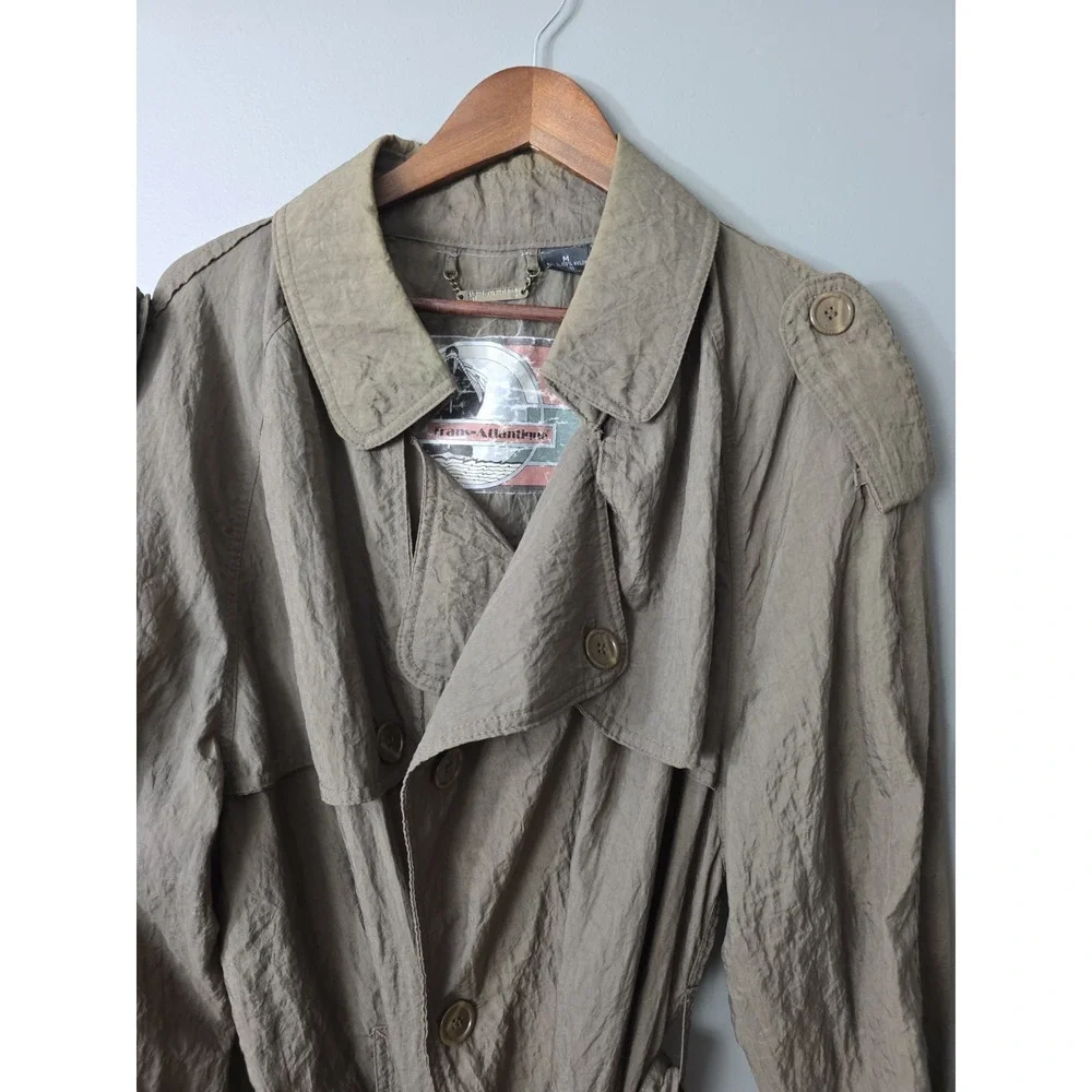VTG 80s Trans-Atlantique Brown Nylon Utility Trench Coat Women Medium Oversized